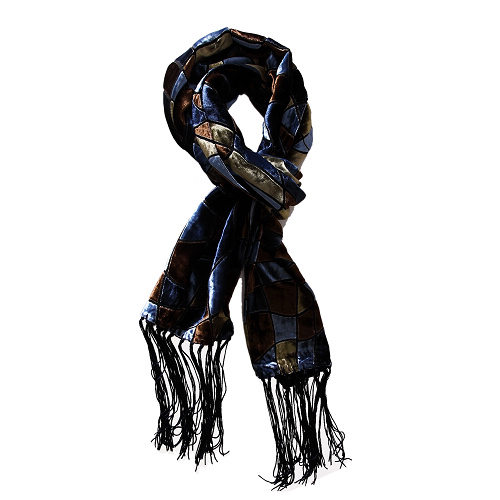 Schal aus Samt & Seide doppelseitig blau braun dunkelgrün 6118